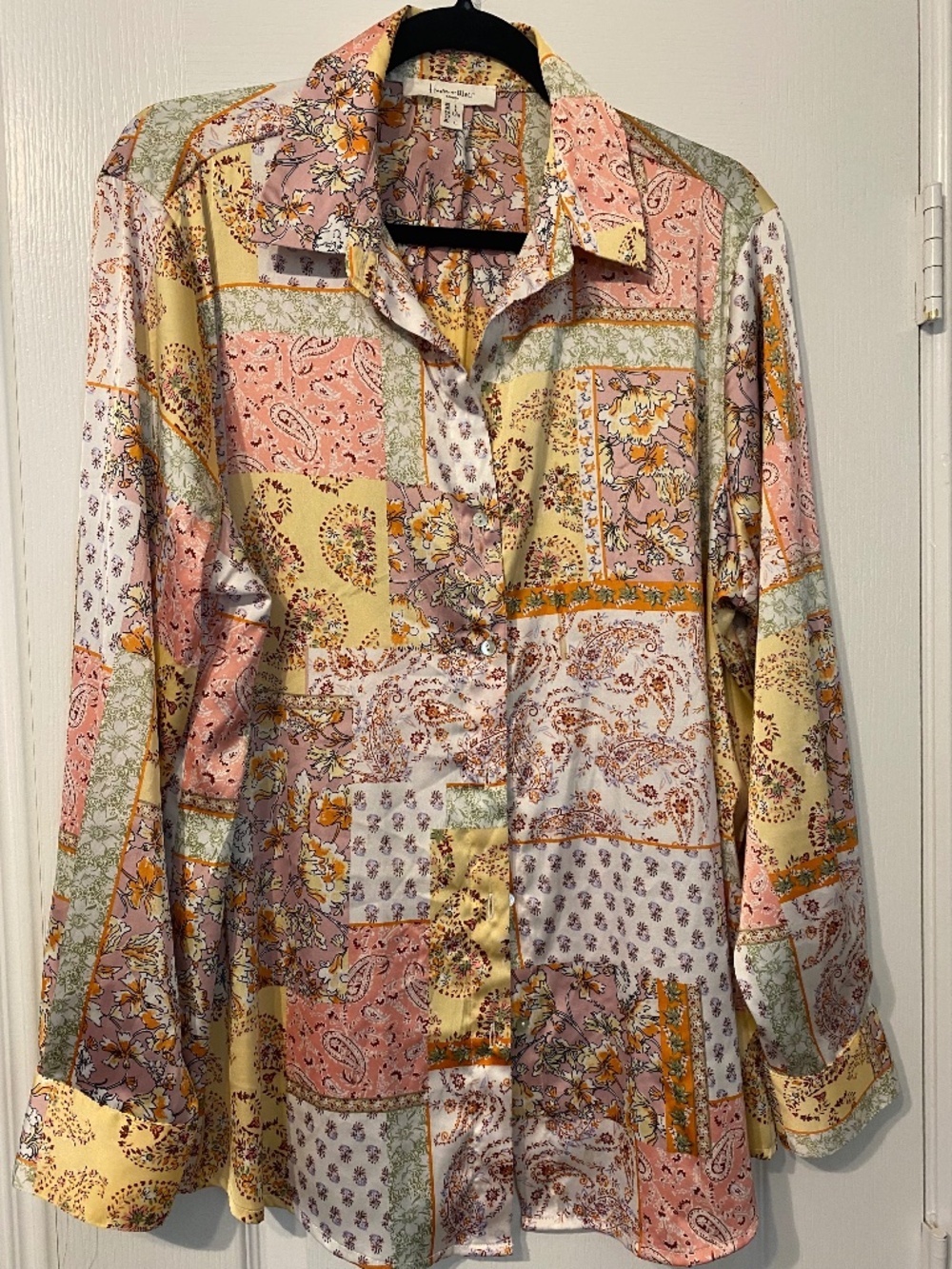 HAVER & BLAIR SATIN PINK PASTELS BLOUSE LONG SLEEVE SIZE LARGE